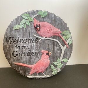 Cardinal branch leaf welcome to my garden round  plaque sign resin